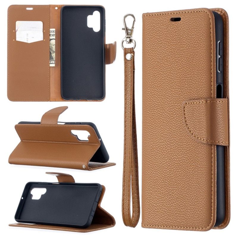 Leren Hoesje Samsung Galaxy A32 5G Grijs Zwart Lychee Schuine Flap