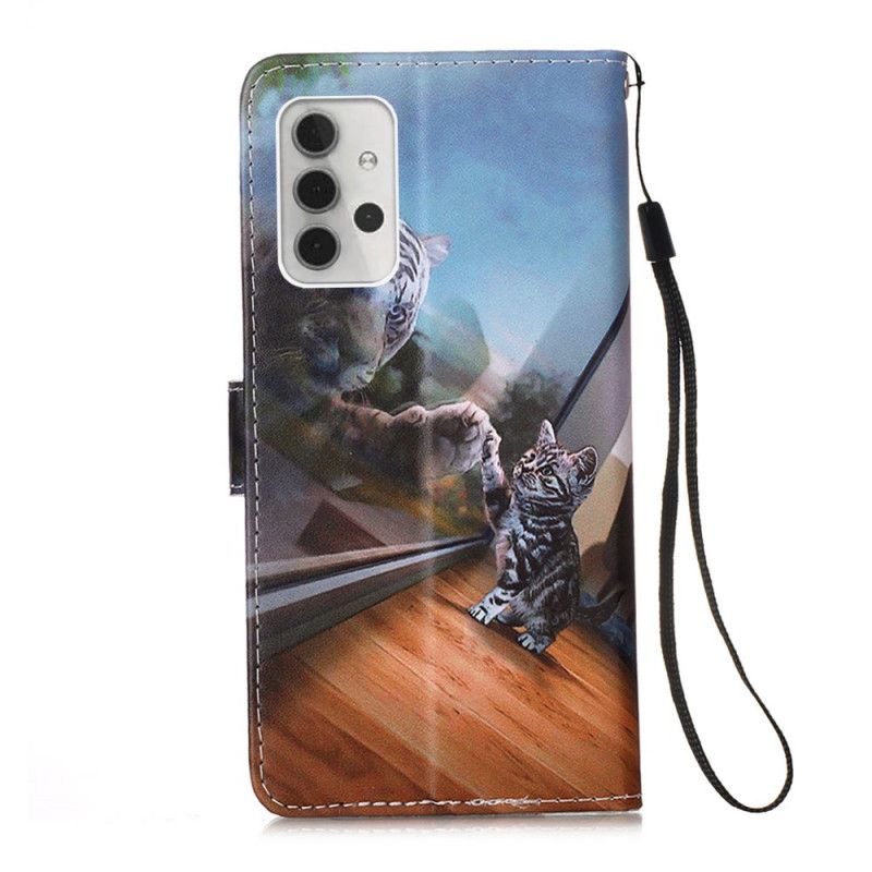 Leren Hoesje Samsung Galaxy A32 5G Lichtblauw Donkerblauw Kitten