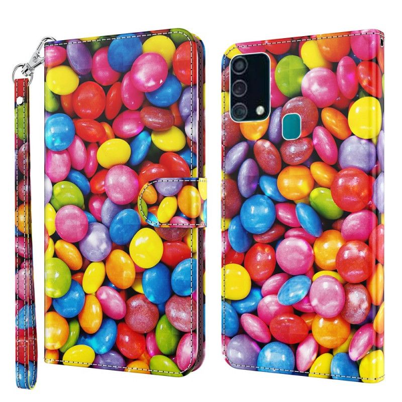 Leren Hoesje Samsung Galaxy A32 5G Lichtvlek Candy Met Riempje