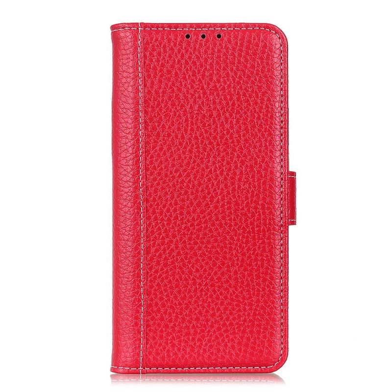 Leren Hoesje Samsung Galaxy A32 5G Rood Zwart Stiksels In Lychee-Leereffect