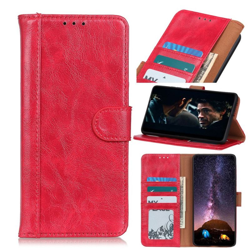 Leren Hoesje Samsung Galaxy A32 5G Rood Zwart Telefoonhoesje Split Glanzend Leer