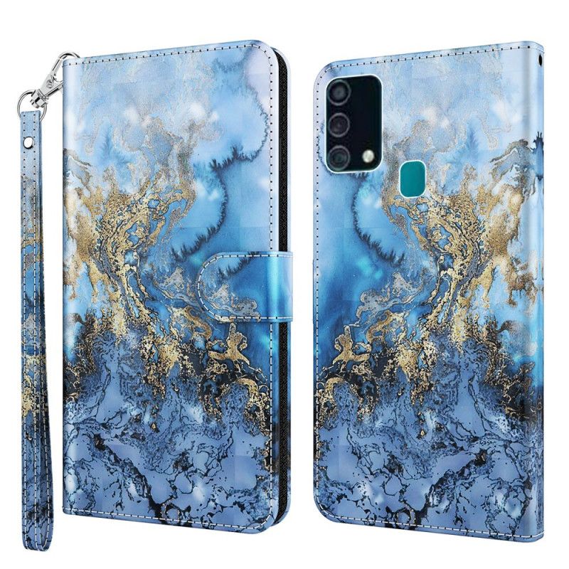 Leren Hoesje Samsung Galaxy A32 5G Telefoonhoesje Design Marmeren Lichtspot Met Riempje