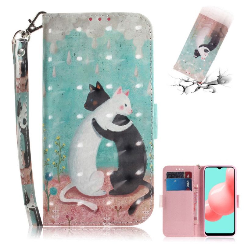 Leren Hoesje Samsung Galaxy A32 5G Telefoonhoesje Kattenvriendjes Met String