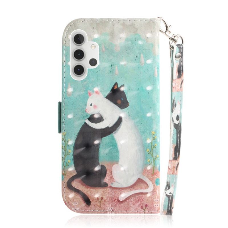 Leren Hoesje Samsung Galaxy A32 5G Telefoonhoesje Kattenvriendjes Met String