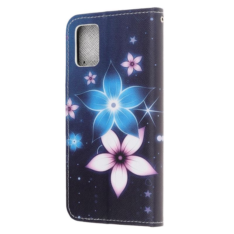 Leren Hoesje Samsung Galaxy A32 5G Telefoonhoesje Maanbloemen Met String