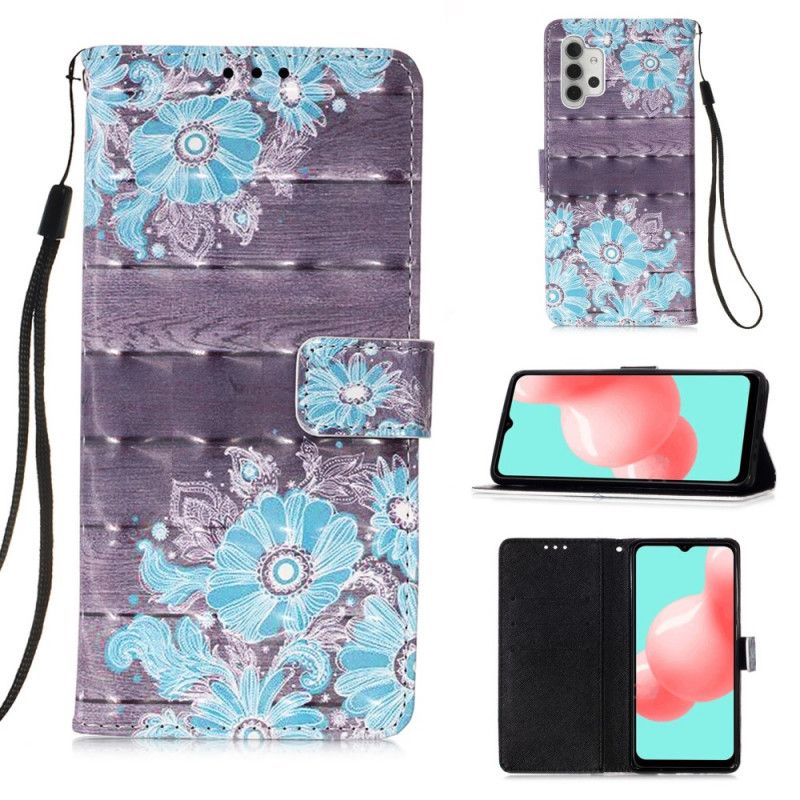 Leren Hoesje voor Samsung Galaxy A32 5G Blauwe Bloemen