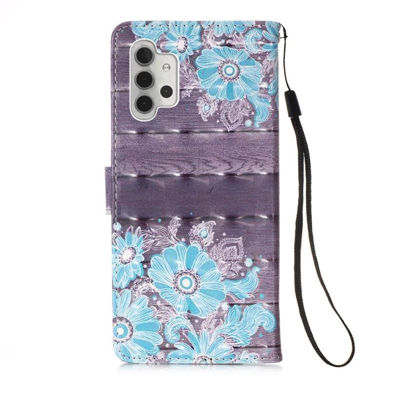 Leren Hoesje voor Samsung Galaxy A32 5G Blauwe Bloemen