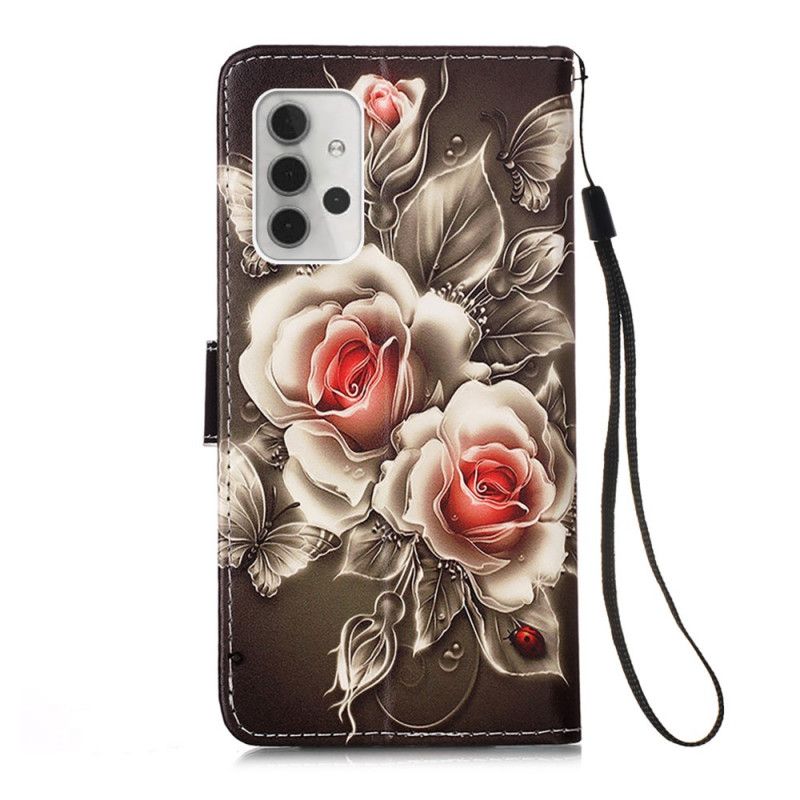 Leren Hoesje voor Samsung Galaxy A32 5G Gouden Rozen