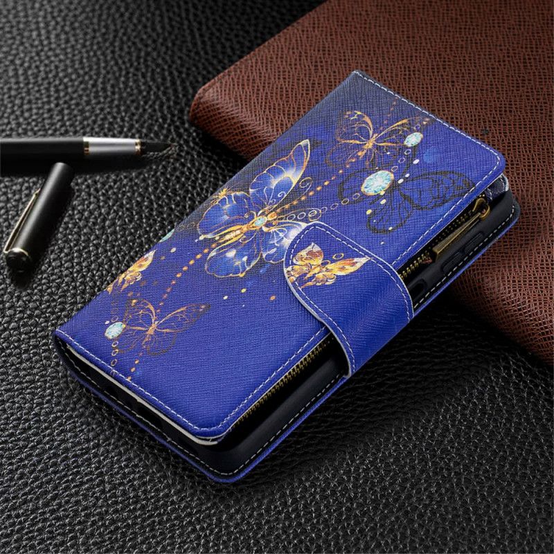 Leren Hoesje voor Samsung Galaxy A32 5G Lichtblauw Donkerblauw Vlindervak Met Ritssluiting