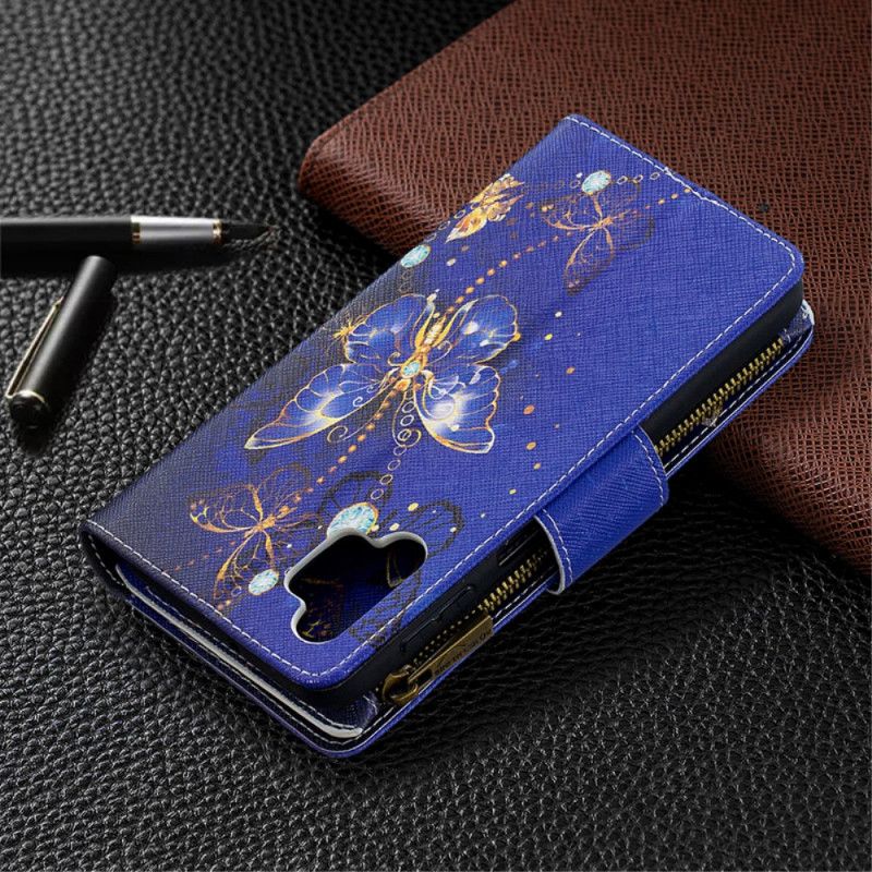 Leren Hoesje voor Samsung Galaxy A32 5G Lichtblauw Donkerblauw Vlindervak Met Ritssluiting