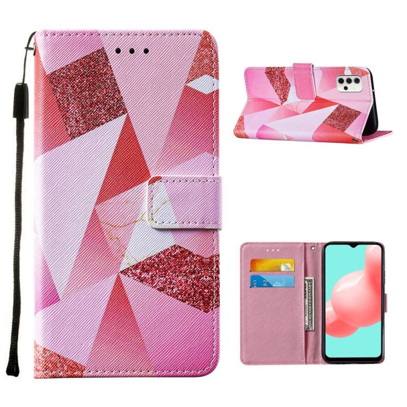 Leren Hoesje voor Samsung Galaxy A32 5G Magenta Driehoeken En Glitter