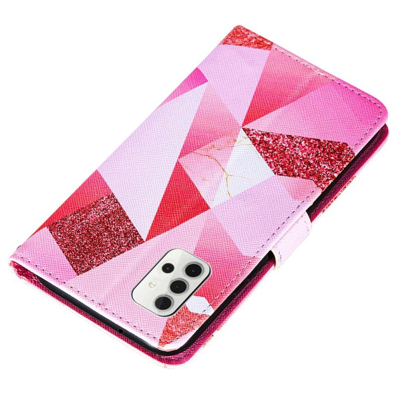 Leren Hoesje voor Samsung Galaxy A32 5G Magenta Driehoeken En Glitter