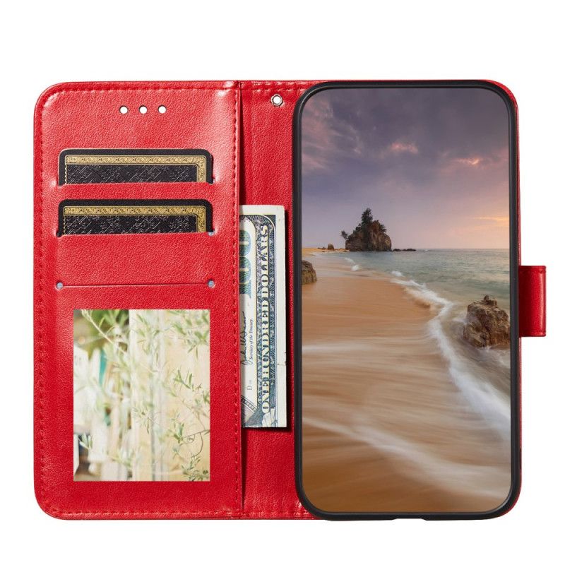 Leren Hoesje voor Samsung Galaxy A32 5G Rood Zwart Vlinders Bloemenpatroon