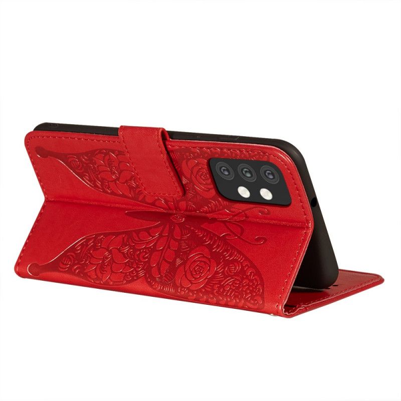 Leren Hoesje voor Samsung Galaxy A32 5G Rood Zwart Vlinders Bloemenpatroon