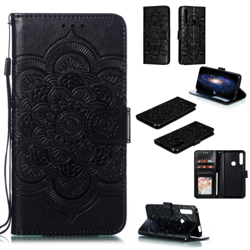 Leren Hoesje Honor 9X Grijs Zwart Telefoonhoesje Hele Mandala Met String