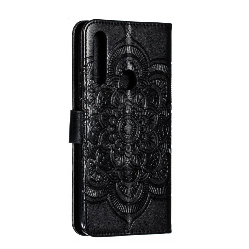 Leren Hoesje Honor 9X Grijs Zwart Telefoonhoesje Hele Mandala Met String