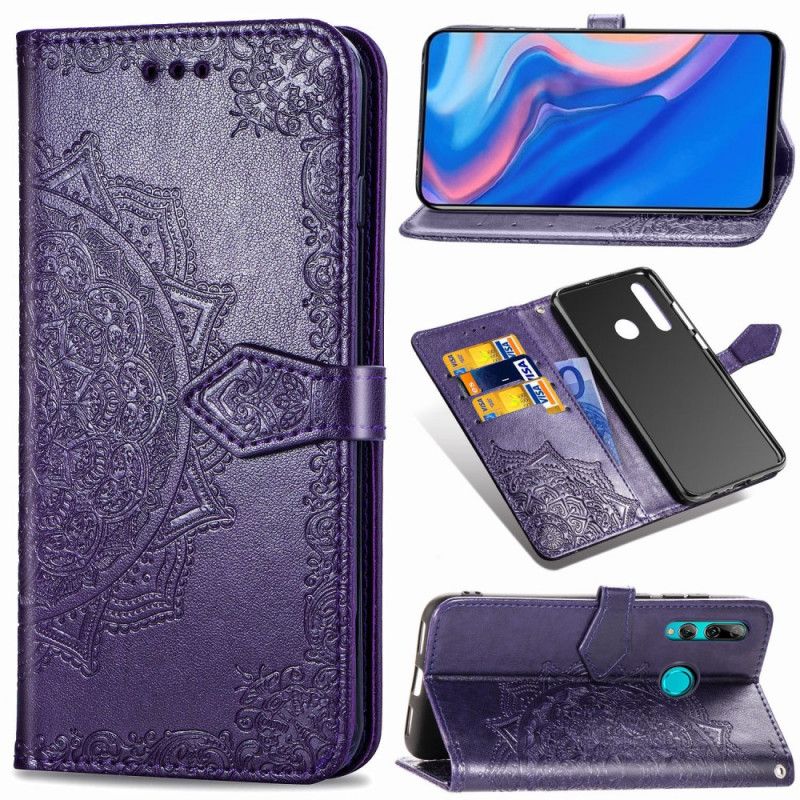 Leren Hoesje Honor 9X Grijs Zwart Telefoonhoesje Mandala Van Middelbare Leeftijd