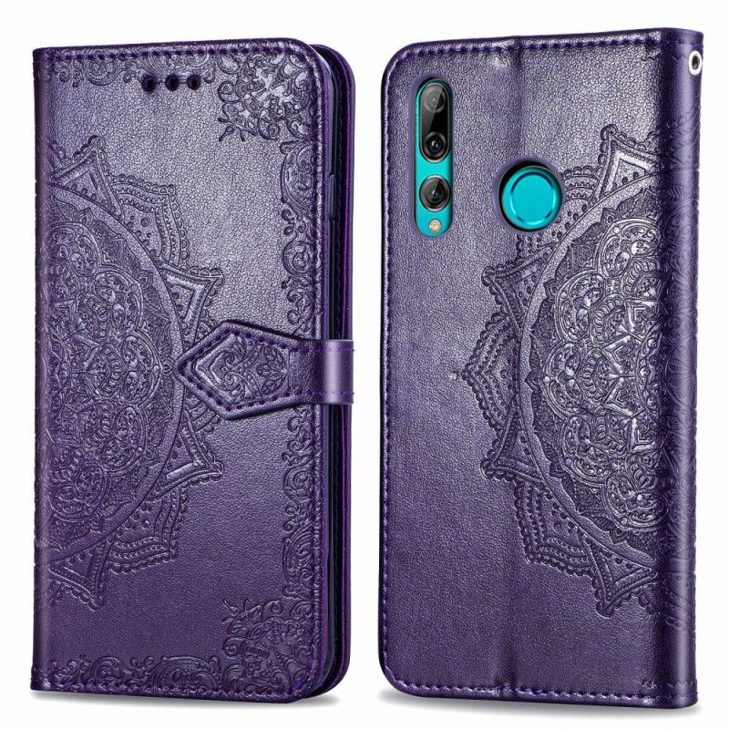 Leren Hoesje Honor 9X Grijs Zwart Telefoonhoesje Mandala Van Middelbare Leeftijd