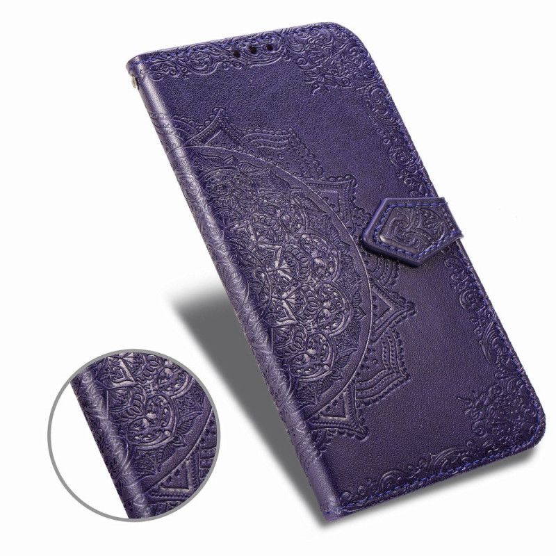 Leren Hoesje Honor 9X Grijs Zwart Telefoonhoesje Mandala Van Middelbare Leeftijd