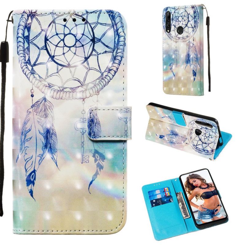 Leren Hoesje Honor 9X Lichtblauw Rood Aquarel Dromenvanger