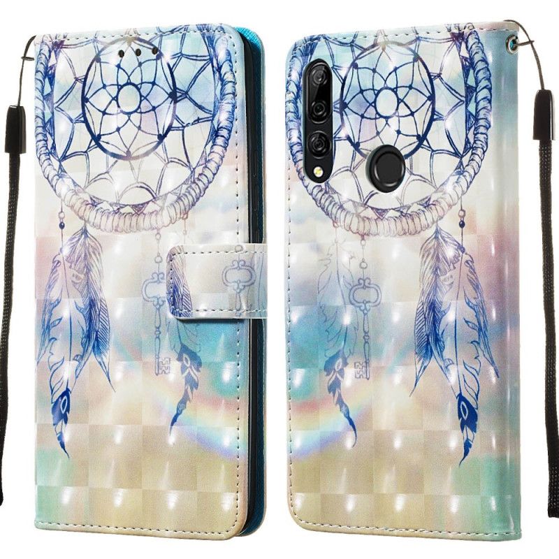 Leren Hoesje Honor 9X Lichtblauw Rood Aquarel Dromenvanger