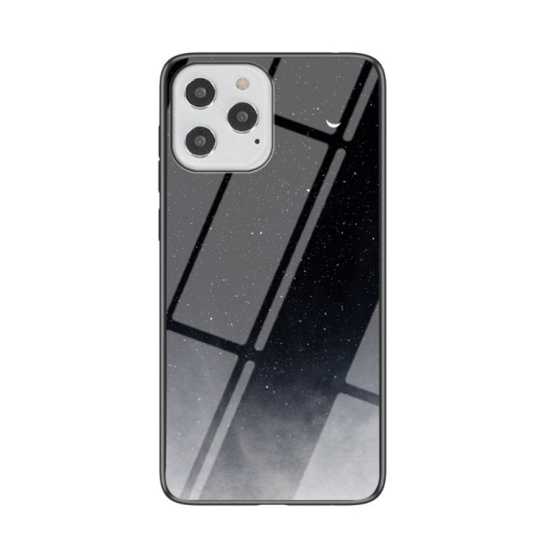 Case Hoesje iPhone 12 / 12 Pro Grijs Zwart Telefoonhoesje Sterrenhemel Gehard Glas