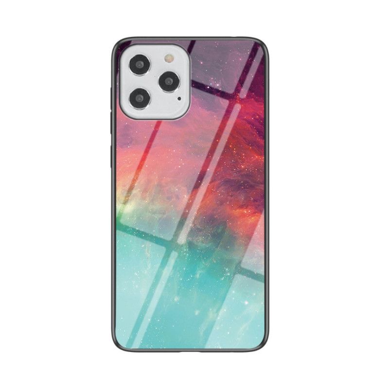 Case Hoesje iPhone 12 / 12 Pro Grijs Zwart Telefoonhoesje Sterrenhemel Gehard Glas