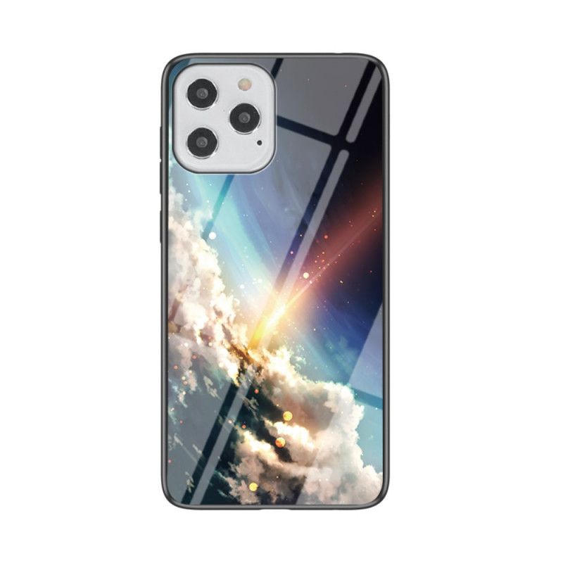 Case Hoesje iPhone 12 / 12 Pro Grijs Zwart Telefoonhoesje Sterrenhemel Gehard Glas