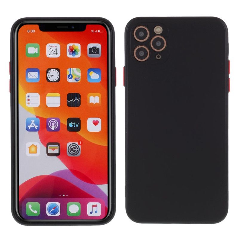 Case Hoesje iPhone 12 / 12 Pro Rood Zwart Telefoonhoesje Flexibele Siliconen Gekleurde Knop