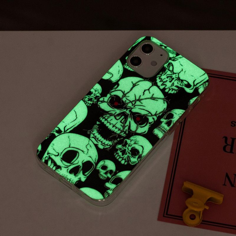 Case Hoesje iPhone 12 / 12 Pro Telefoonhoesje Aandacht Fluorescerende Schedels