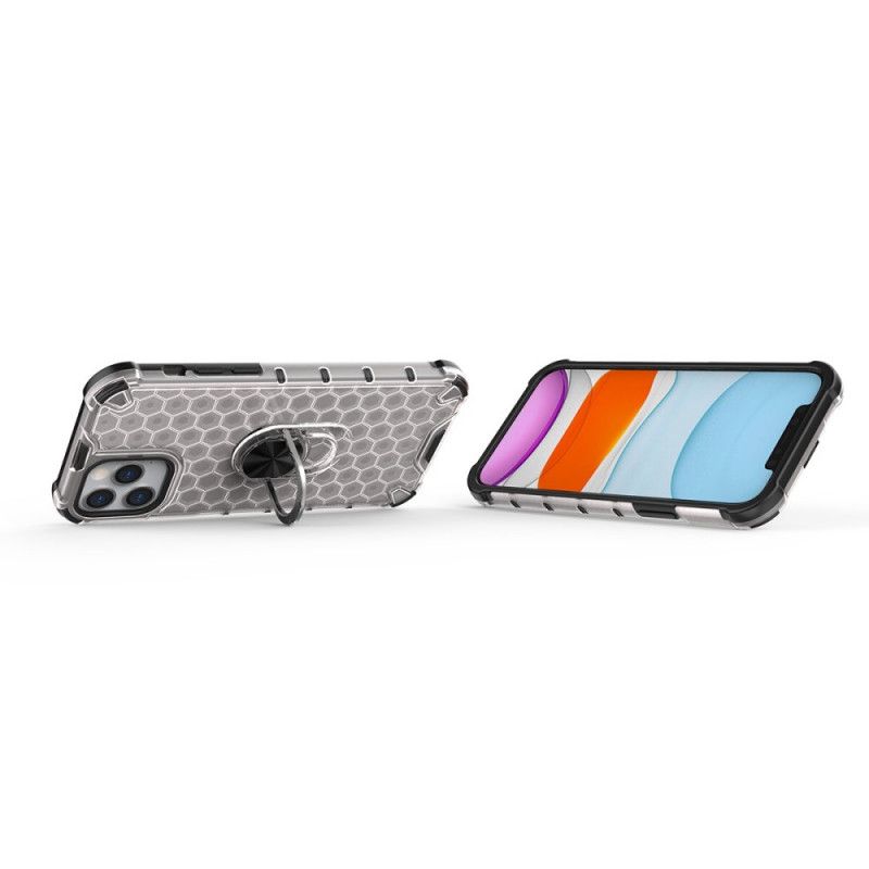 Case Hoesje iPhone 12 / 12 Pro Wit Zwart Telefoonhoesje Honingraatstijl Met Ring