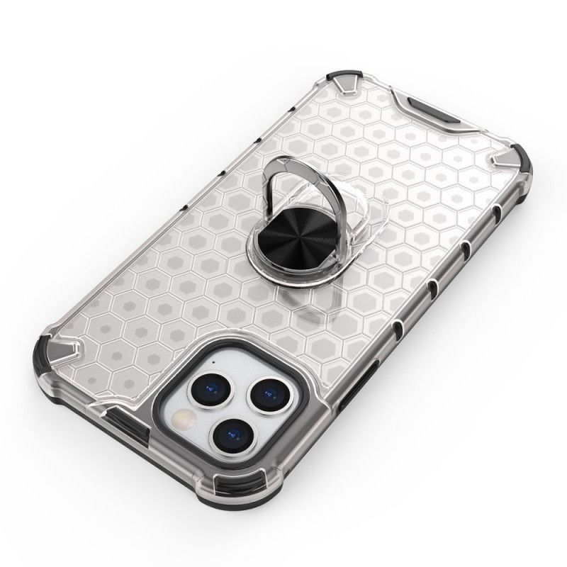 Case Hoesje iPhone 12 / 12 Pro Wit Zwart Telefoonhoesje Honingraatstijl Met Ring