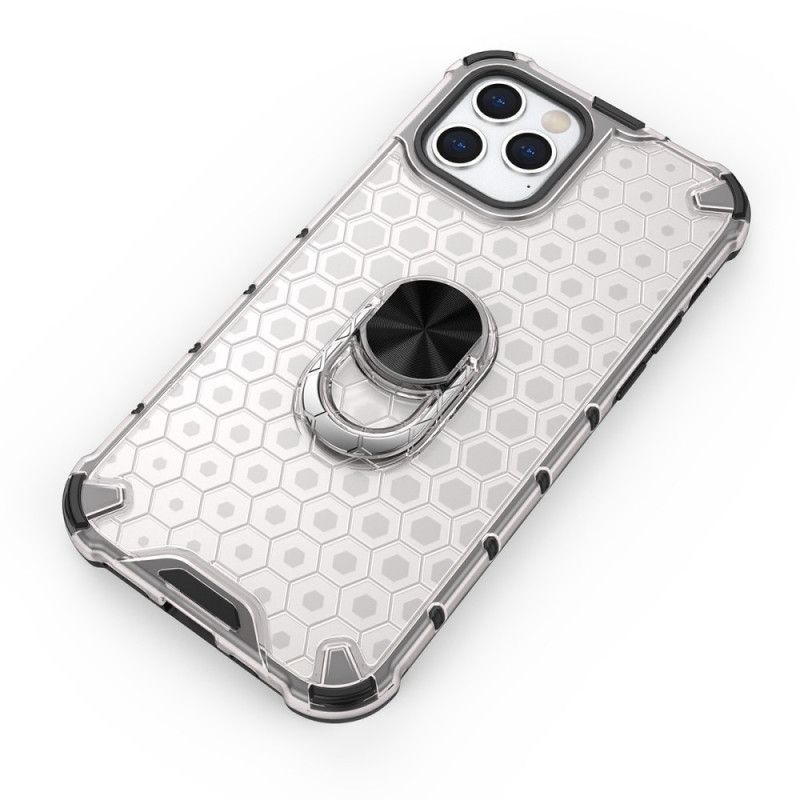 Case Hoesje iPhone 12 / 12 Pro Wit Zwart Telefoonhoesje Honingraatstijl Met Ring