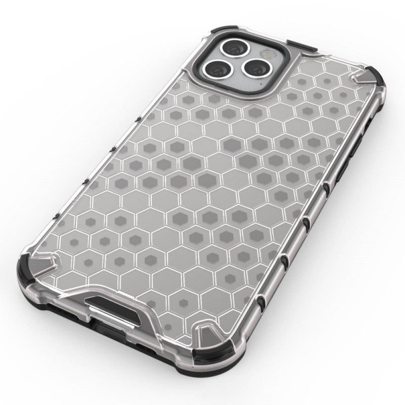 Cover Hoesje iPhone 12 / 12 Pro Grijs Wit Telefoonhoesje Honingraatstijl