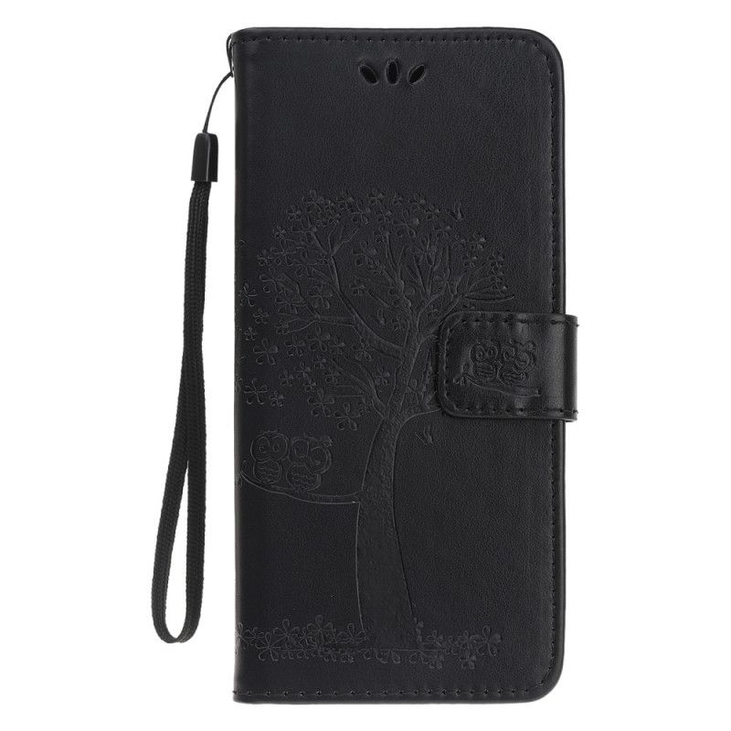 Flip Case Leren iPhone 12 / 12 Pro Grijs Zwart Boom En String Uilen