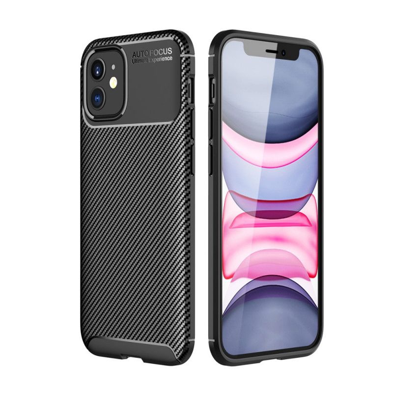 Hoesje iPhone 12 / 12 Pro Donkerblauw Zwart Flexibele Koolstofvezeltextuur