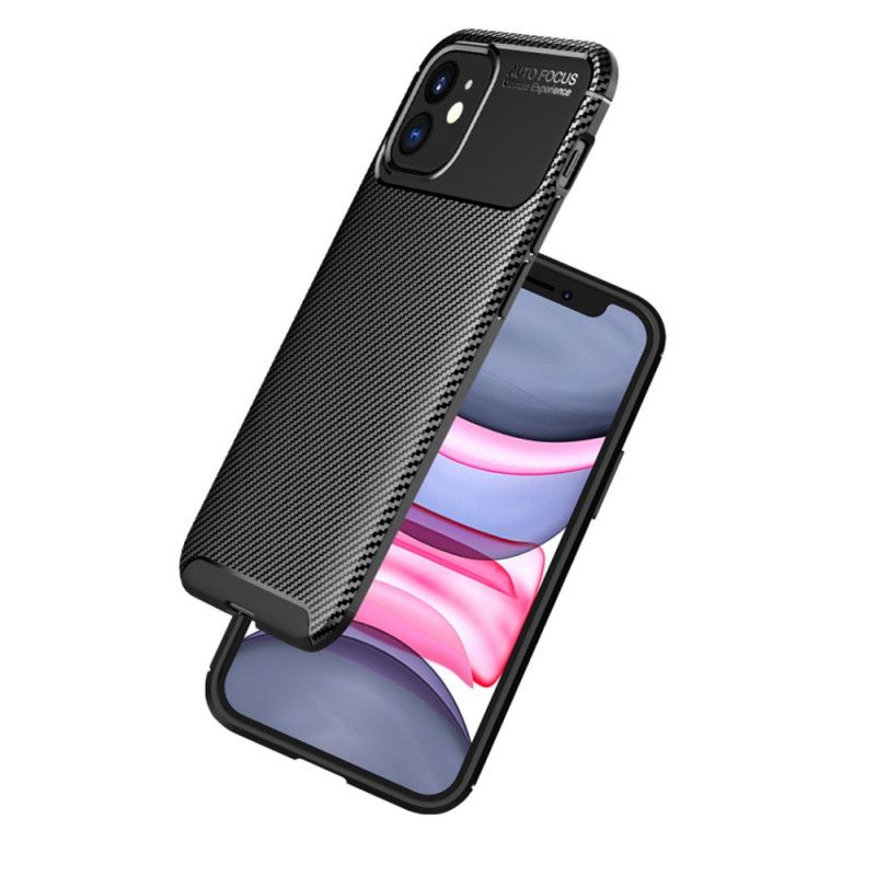 Hoesje iPhone 12 / 12 Pro Donkerblauw Zwart Flexibele Koolstofvezeltextuur