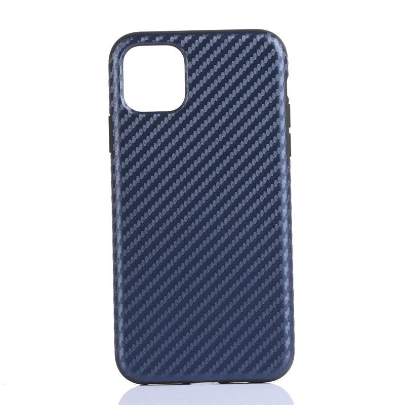 Hoesje iPhone 12 / 12 Pro Donkerblauw Zwart Koolstofvezeltextuur