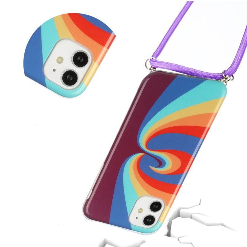 Hoesje iPhone 12 / 12 Pro Geel Rood Met Regenboogkoord