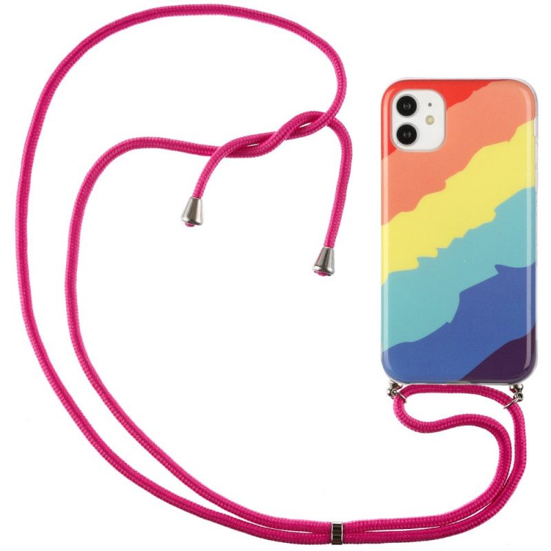 Hoesje iPhone 12 / 12 Pro Geel Rood Met Regenboogkoord