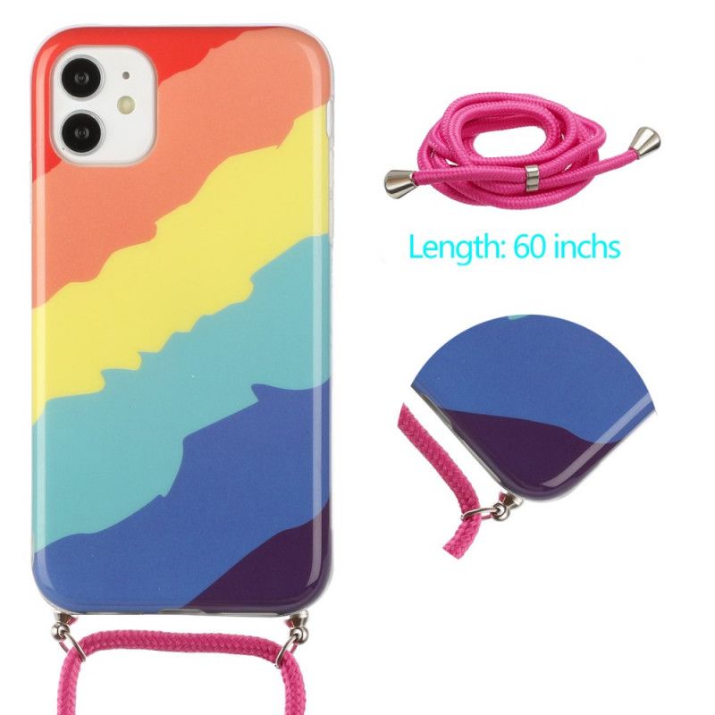 Hoesje iPhone 12 / 12 Pro Geel Rood Met Regenboogkoord