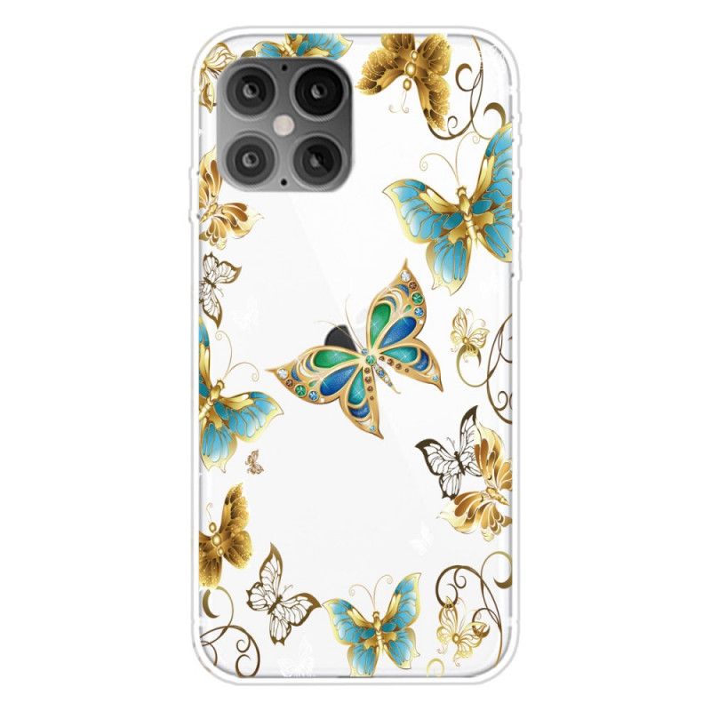 Hoesje iPhone 12 / 12 Pro Goud Donkerblauw Vlinders