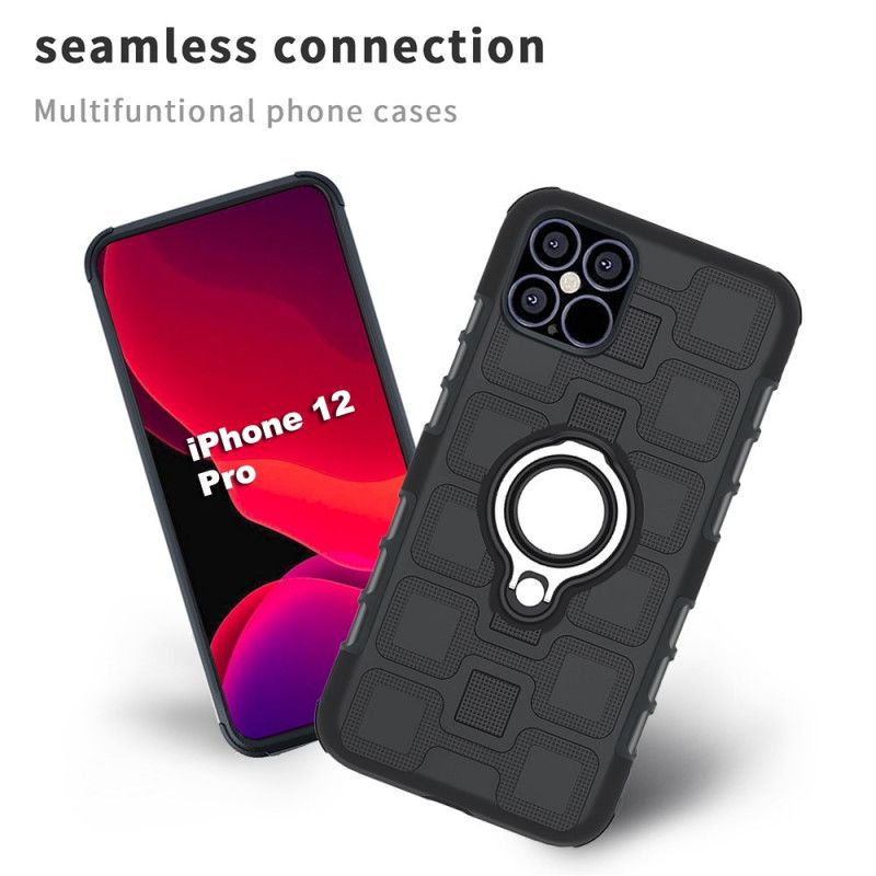 Hoesje iPhone 12 / 12 Pro Grijs Zwart Supersterk Met Steunring