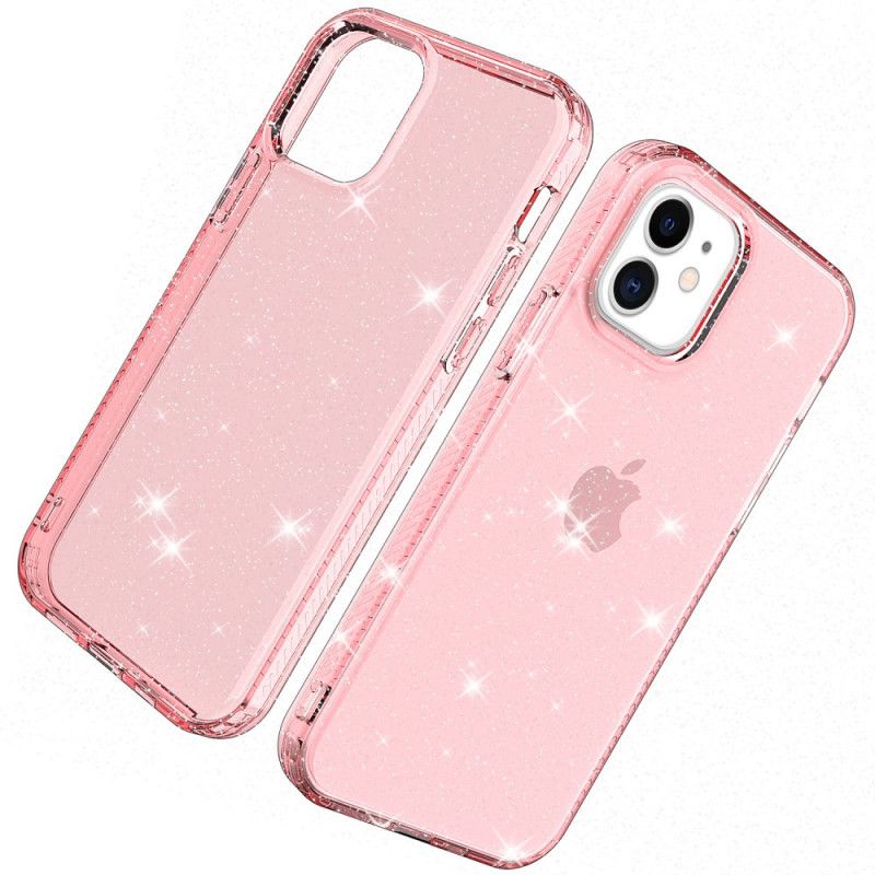 Hoesje iPhone 12 / 12 Pro Roze Zwart Transparant Glitter Versterkt