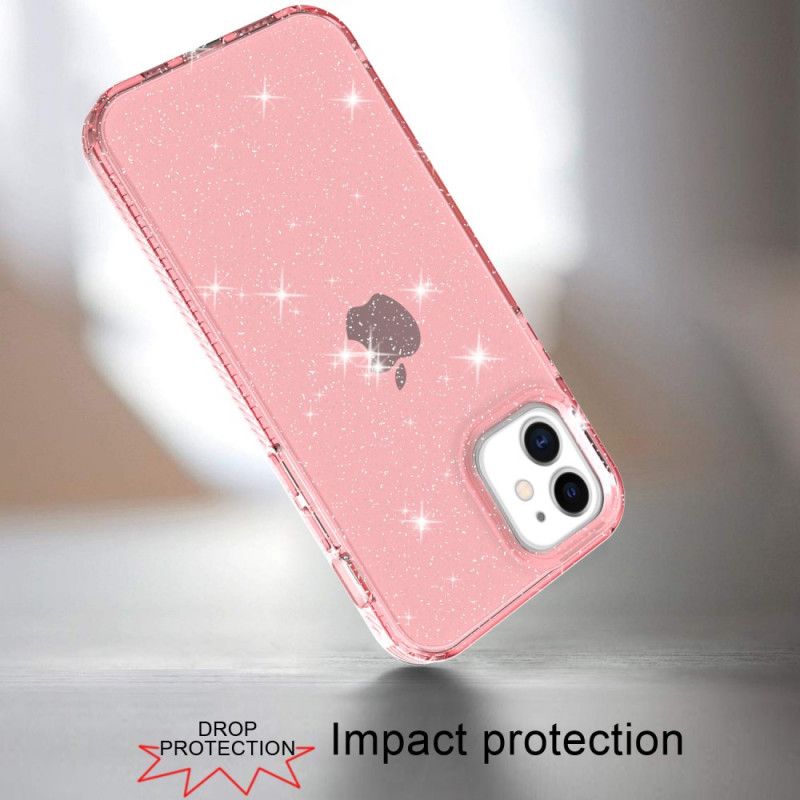 Hoesje iPhone 12 / 12 Pro Roze Zwart Transparant Glitter Versterkt