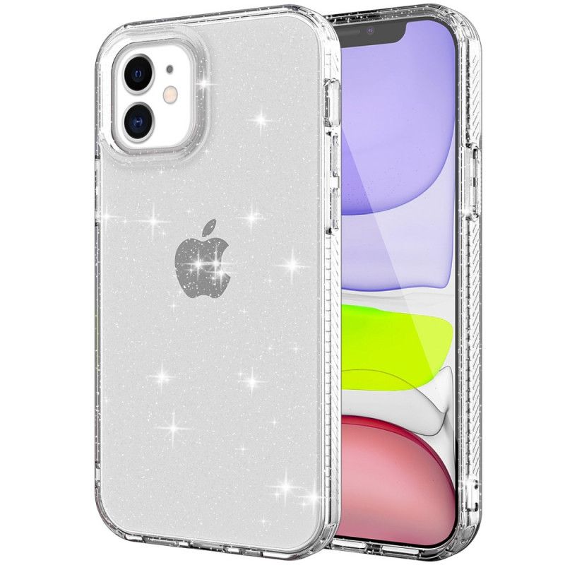 Hoesje iPhone 12 / 12 Pro Roze Zwart Transparant Glitter Versterkt