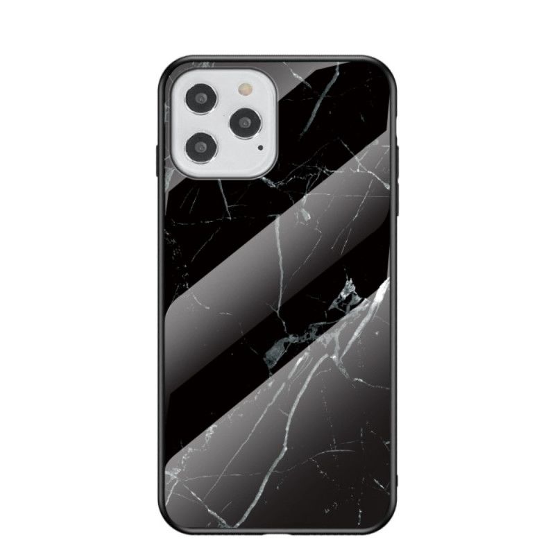 Hoesje iPhone 12 / 12 Pro Wit Zwart Marmeren Kleuren Gehard Glas