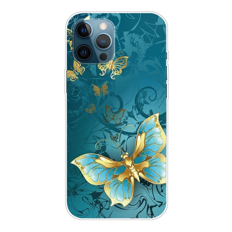 Hoesje voor iPhone 12 / 12 Pro Donkerblauw Zwart Flexibele Vlinders