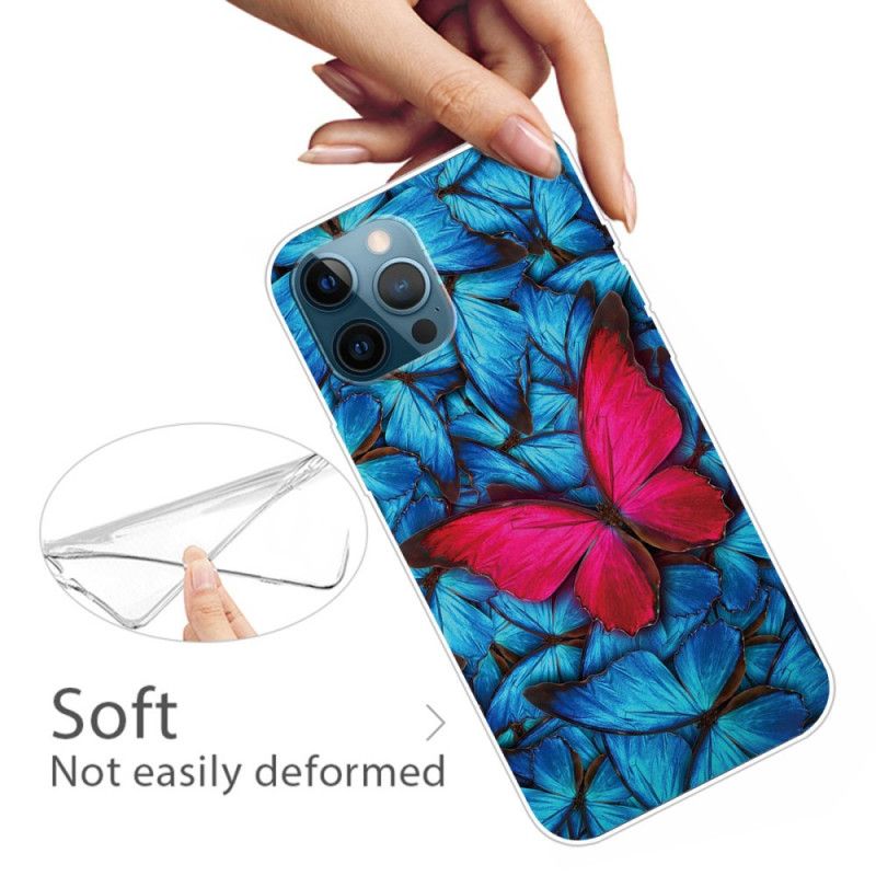 Hoesje voor iPhone 12 / 12 Pro Donkerblauw Zwart Flexibele Vlinders