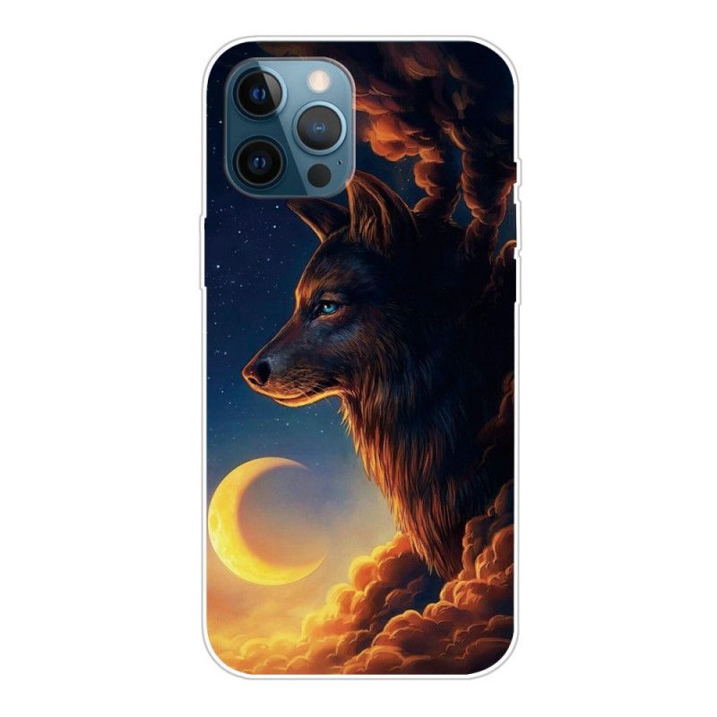 Hoesje voor iPhone 12 / 12 Pro Donkerblauw Zwart Flexibele Wolf